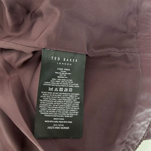 Ted Baker Morisr Zig Zag Edge Cropped Leather Jacket Burgundy, 2 / Small - Picture 12 of 13